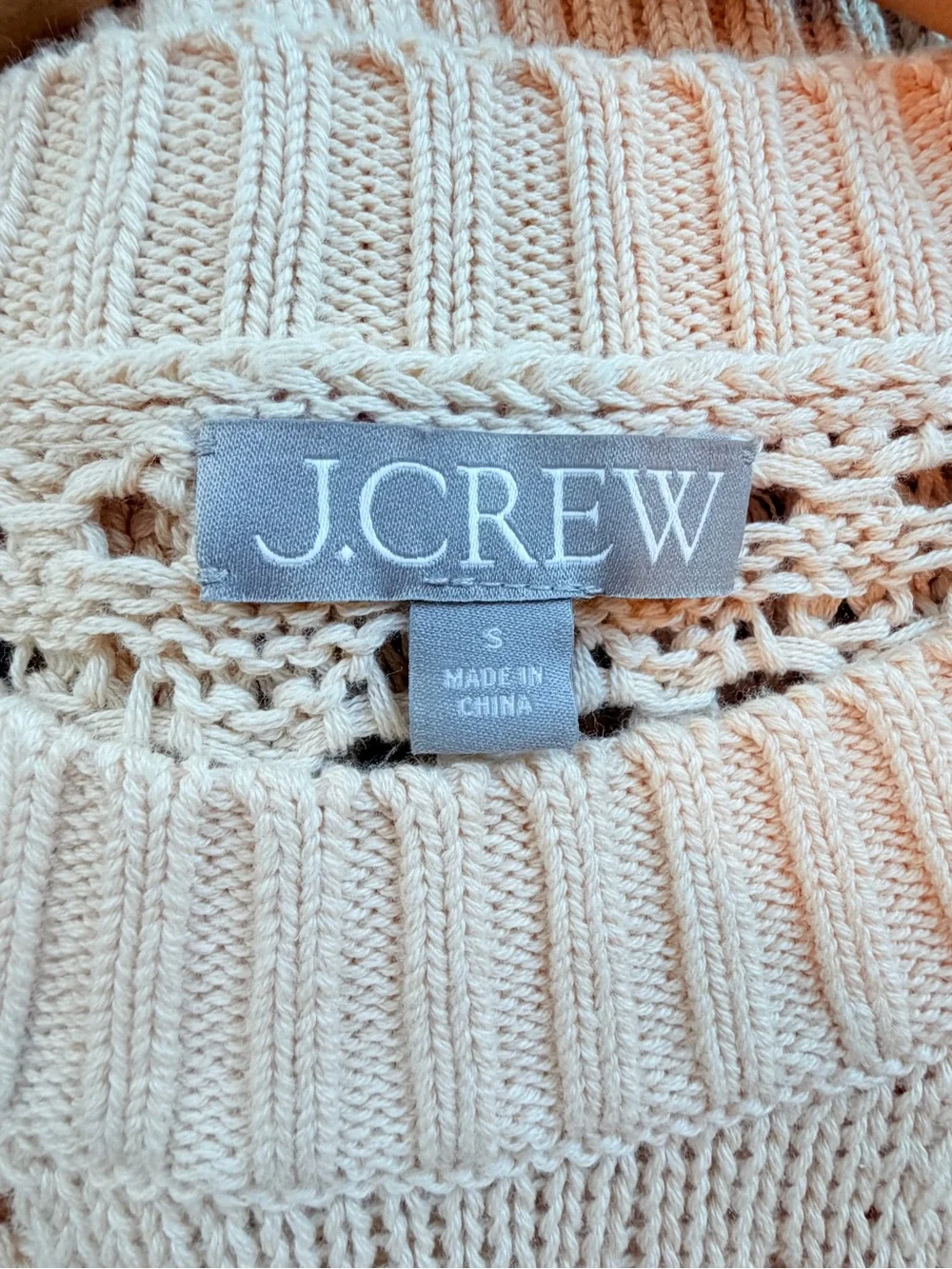 J. Crew Pointelle Stitch Crewneck Open Knit Sweater in Cream Women’s Size S